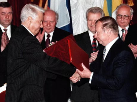 In 1996 Ukraine handed over nuclear weapons to Russia "in exchange for a guarantee never to be threatened or invaded".