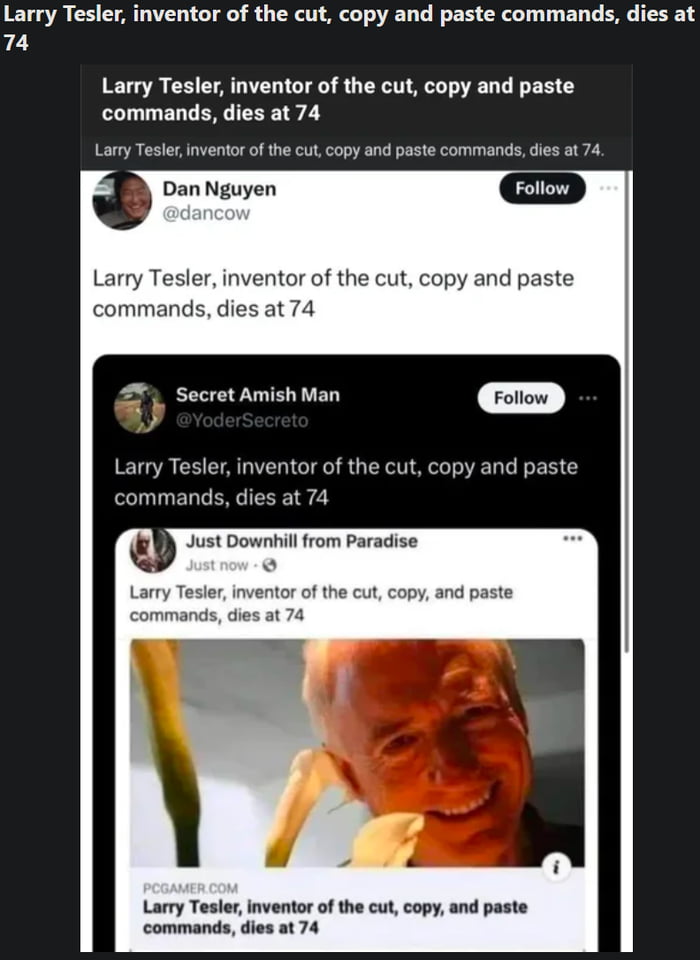 Larry Tesler, inventor of the cut, copy and paste commands, dies at 74 ...