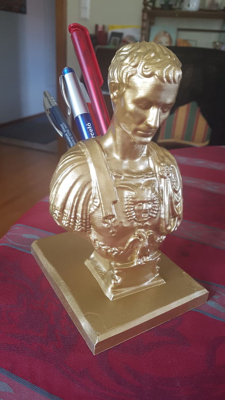 3D Printed Julius Caesar bust I made. Its also pretty ironic pen holder. -