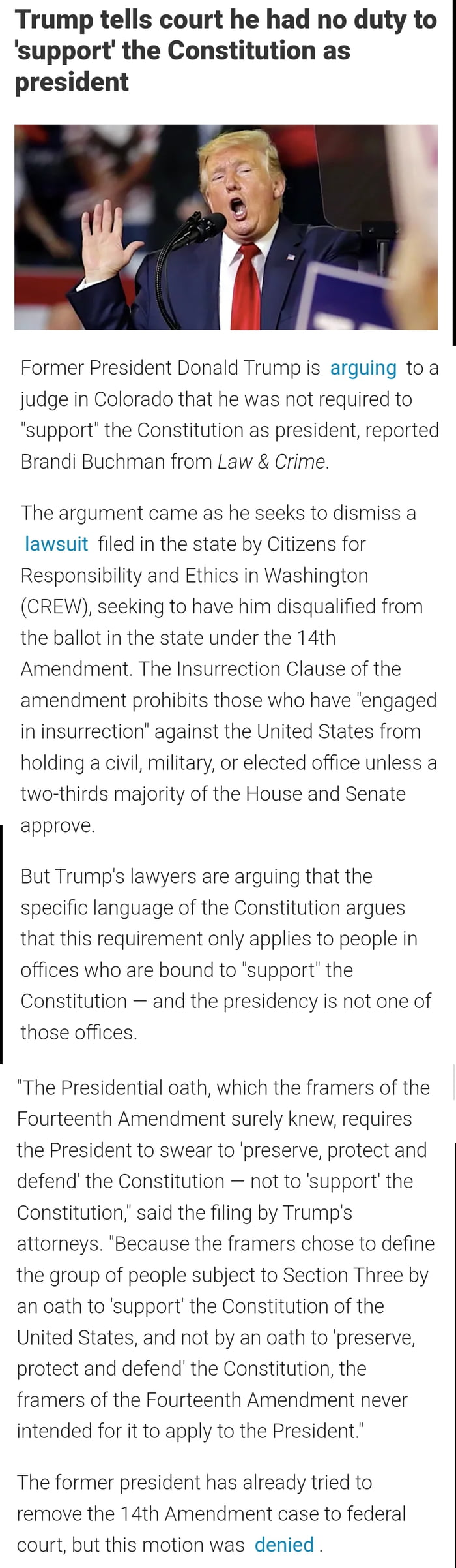 Law and order people argue the presidential oath which the framers of