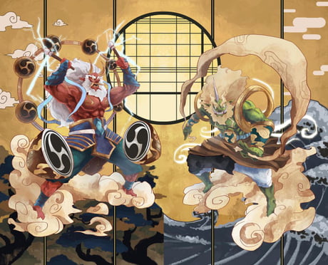 Artwork depicting a storm with raijin playing drums on Craiyon