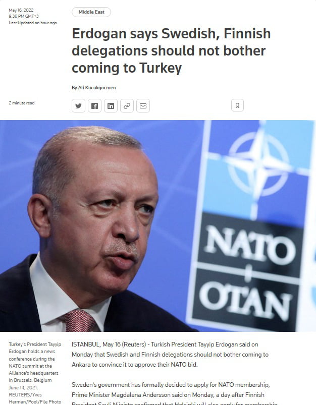 Sweden and Finland vetoed Turkey's entry into the European Union in the