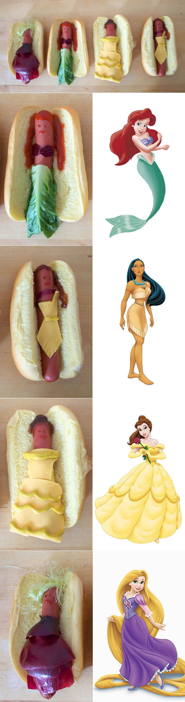 Disney Princesses reimagined as hot dogs (by Anna Hezel & Gabriella