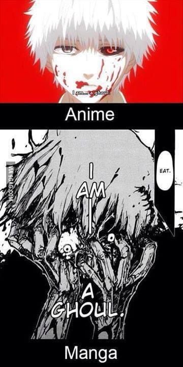 Difference between anime and manga of Tokyo Ghoul - 9GAG
