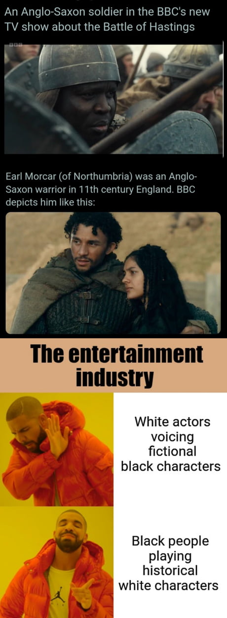 From a new historical BBC series about the story of Harold and William's fight for the English throne. BBC said they insisted on doing 'colour-blind' castings. It has become ridiculous at this point.