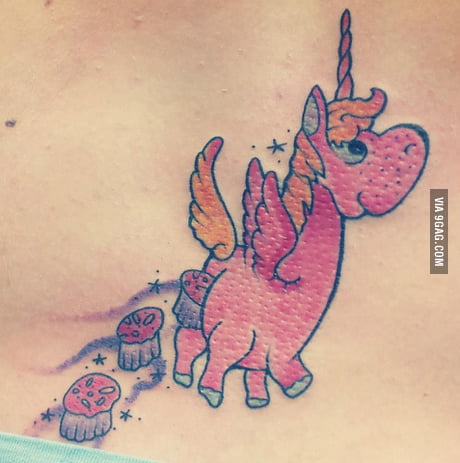 Just a Tattoo of a Pegasus Unicorn shitting Cupcakes. - 9GAG