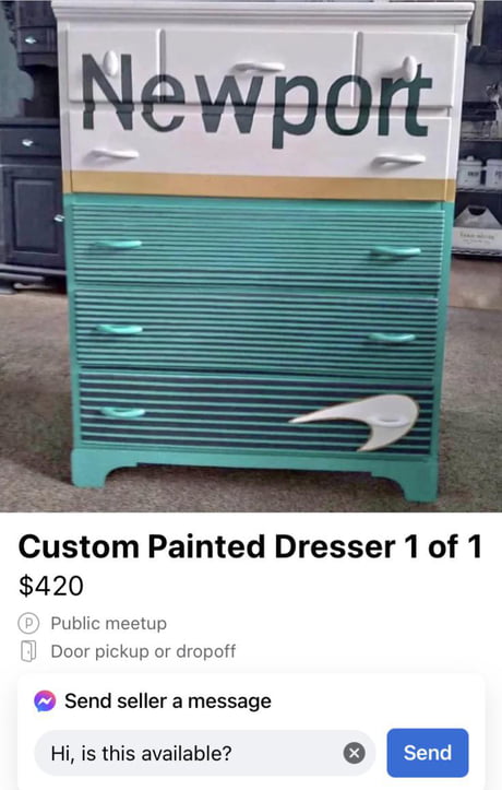Dresser painted like a Newport cigarettes box