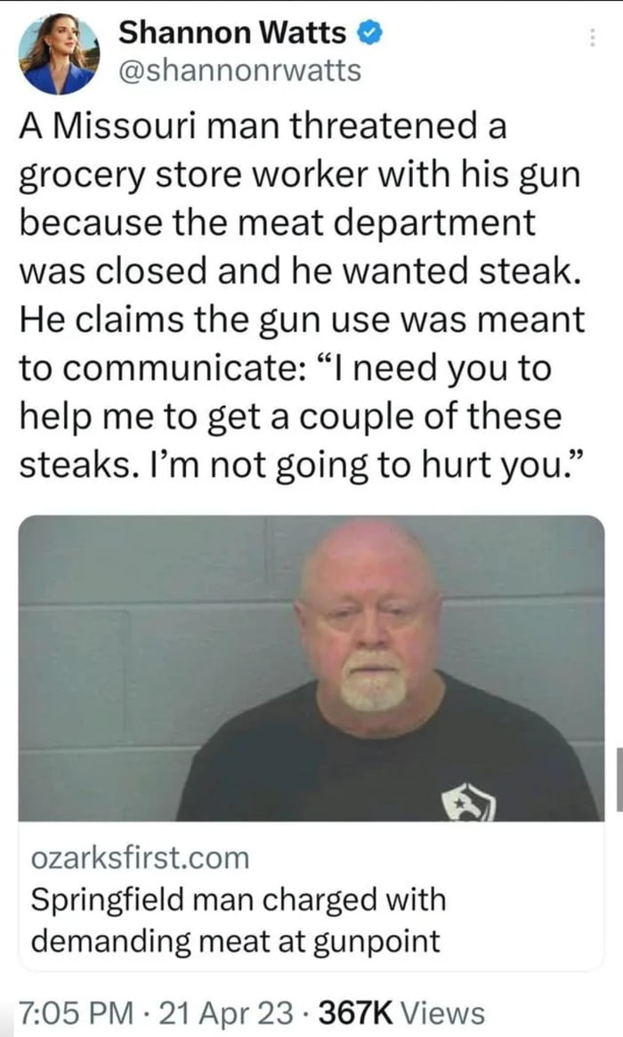 Demanding meat at gunpoint 9GAG