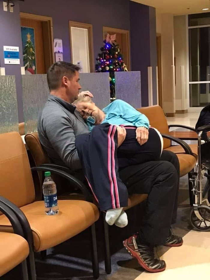 The real definition of the love between a Mother and Son. When I saw this man pick his Mother up in his arms, my heart melted. This act me to tears. He came in this world with her holding him. Now it\u2019s his turn to care for her. She felt safe. You sir are a wonderful man.