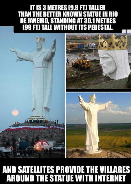 Jesus from Świebodzin uses the T-pose to assert his domination over Jesus  from Rio, from whom he is 3 meters taller : r/dankmemes