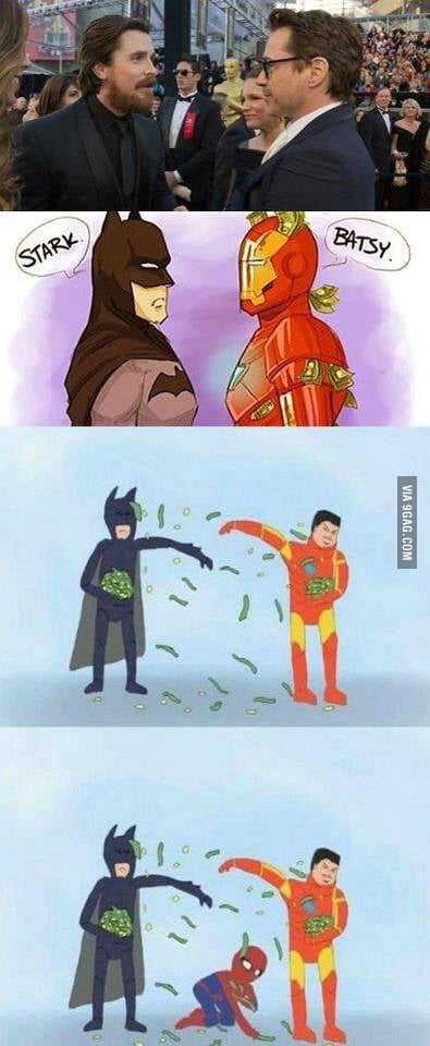 Batman VS Ironman. And... There's Spiderman - 9GAG