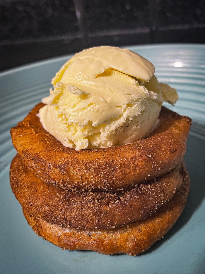 Deep Fried Cinnamon & Sugar Apple Rings with Bourbon Vanilla Ice Cream ...
