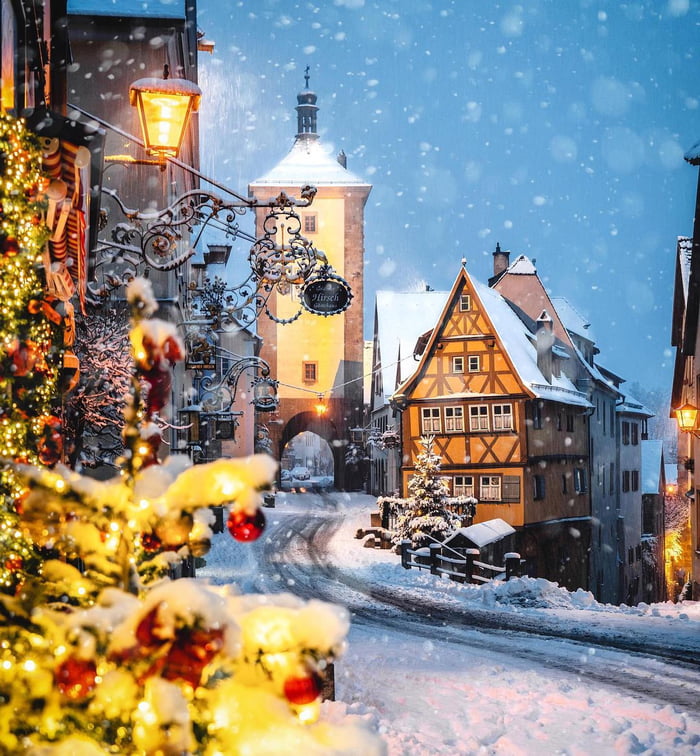 Rothenburg, a town in northern Germany during winter