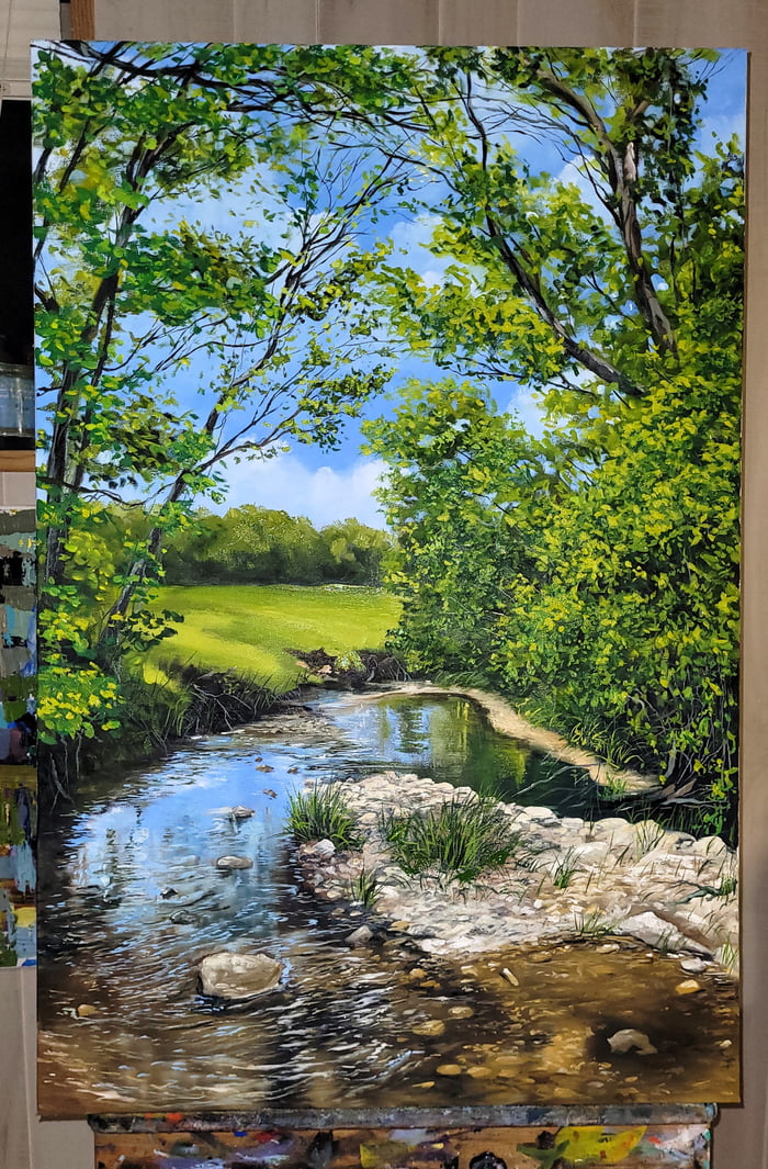 An oil painting I did of a river in Southwest Virginia in Franklin ...