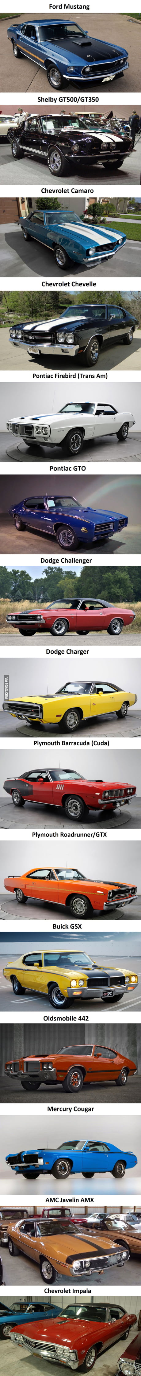 Some car porn featuring the most iconic muscle cars. - 9GAG