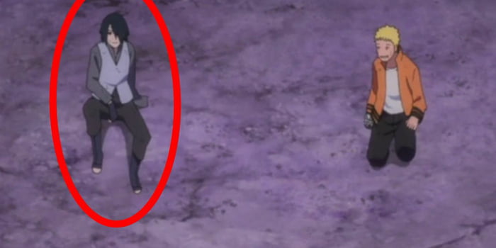 I just watched the Boruto movie... Why is Sasuke laying on the arm that he shouldn't be having?!