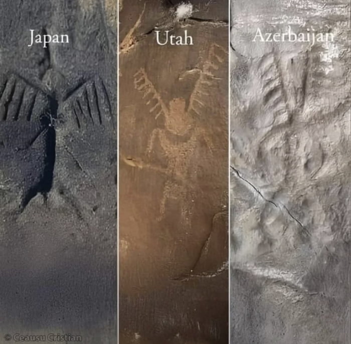 These ancient pictographs depicting the same creature were discovered in three different places across the world.