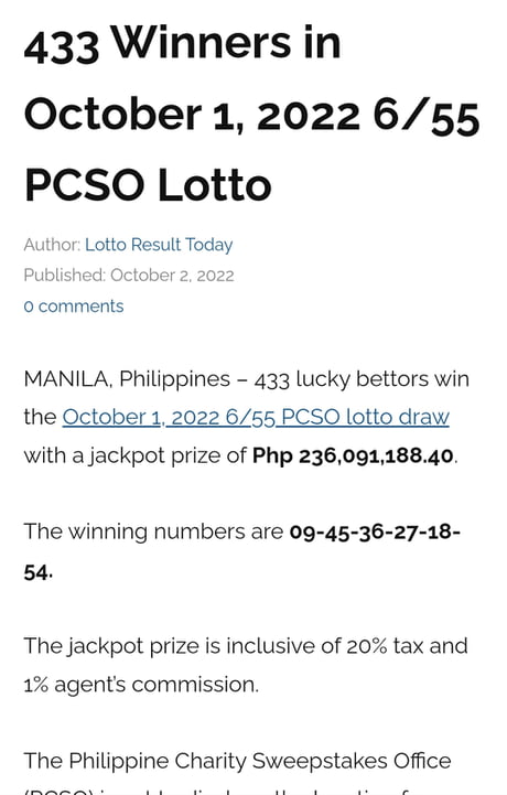 Lotto result oct sale 1