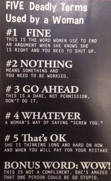 Five deadly terms used by women.