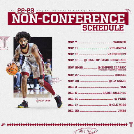 Temple Releases Non-Conference Schedule