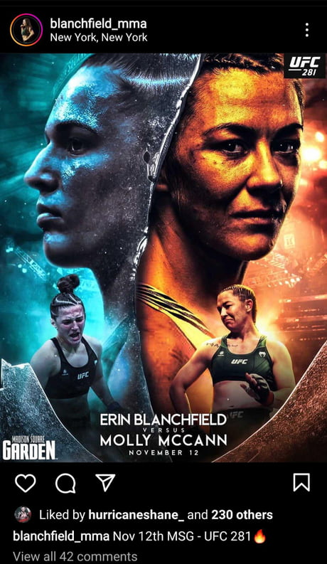 Erin Blanchfield vs Molly McCann booked for UFC 281 at MSG Nov 12
