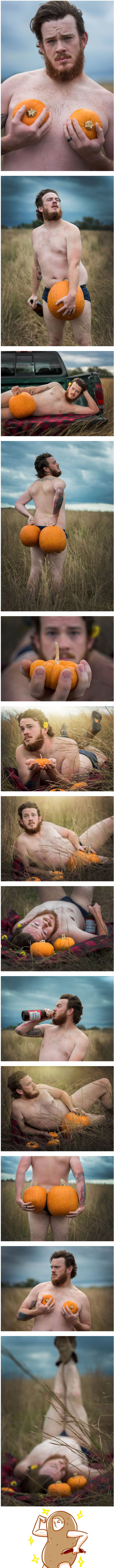 Husband Does a Sensual Pumpkin-Themed Halloween Photoshoot For His Wife