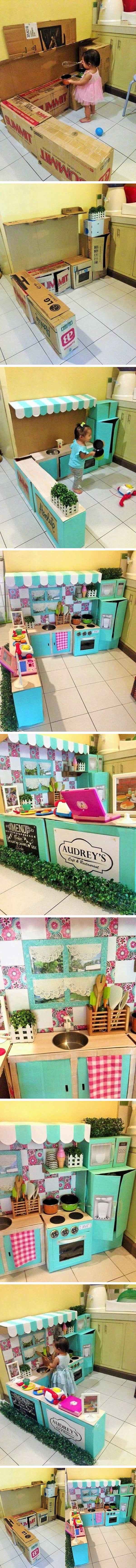 Parenting Done Right! This Mom Built Her Daughter A Kitchen From Cardboard