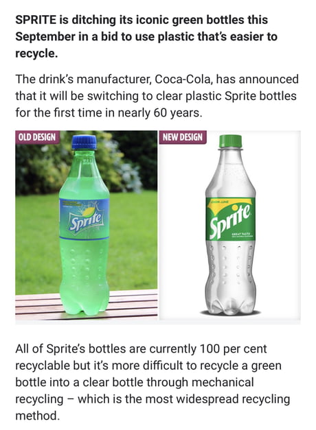 Ok I guess I will feel healthier drinking Sprite in a clear bottle - 9GAG