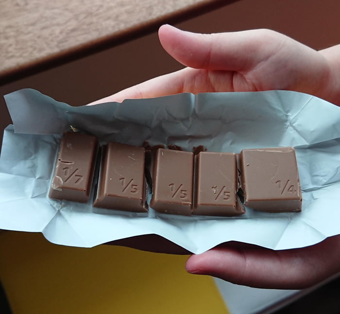 This chocolate bar is divided into unequal pieces