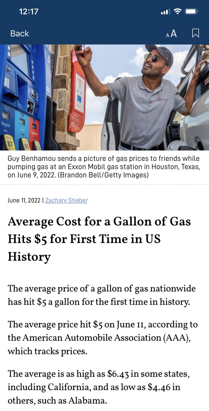AVERAGE))) Cost for a Gallon of Gas Hits 5 for First Time in US