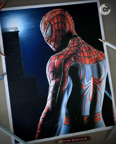 Tobey Maguire drawing by myself. Airbrush background and Pencil for the  rest. :) - 9GAG