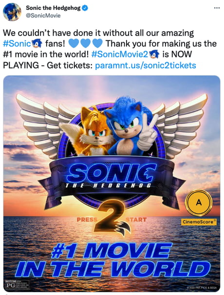 Sonic the Hedgehog 2 is the highest-grossing video game movie of all time  domestically (via @SonicMovie) : r/boxoffice