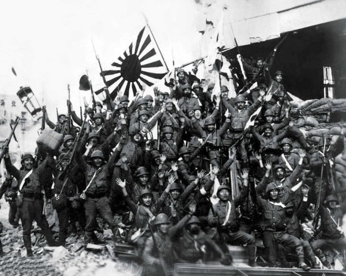 Japanese soldiers celebrating their victory at Shanghai during the ...