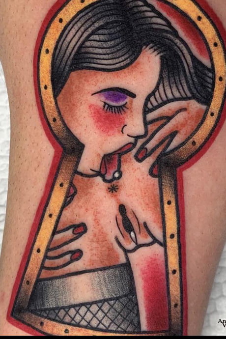 Tattoo tagged with: blackw, chest, lock, woman | inked-app.com