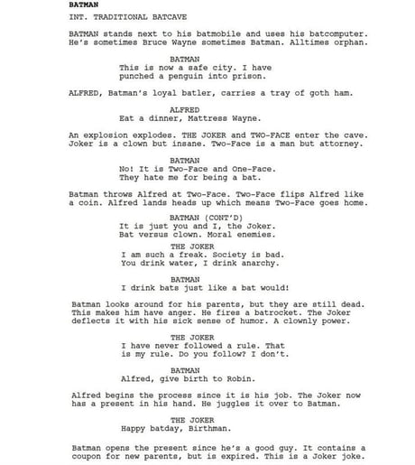 Batman screenplay written by an AI. - 9GAG