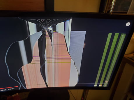 Monitor Fell Over And Busted On The Computer Table 9gag