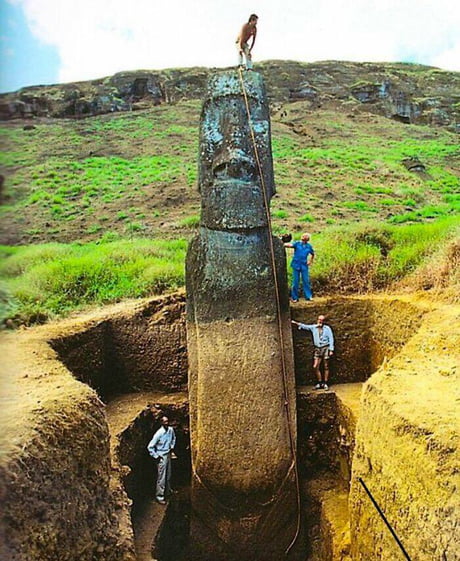 Fully Unearthed Moai Statue On Easter Island