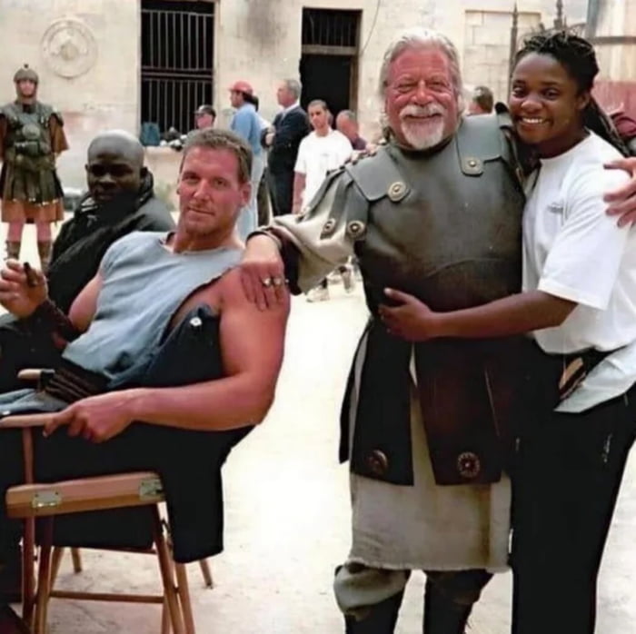 Last picture of Oliver Reed in the set of gladiator before he died of alcohol poisoning. After this scene he challenged sailors to a drinking contest, he consumed 8 pints of beer, 12 shots of rum half a bottle of whiskey and a bottle of cognac