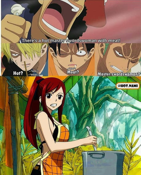 Erza Is The Hot Master Swordswoman With Meat One Piece And Fairy Tail 6 9gag