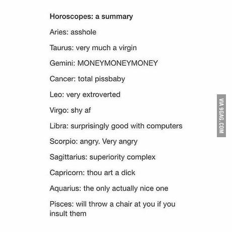 The zodiac in a nutshell. Pisces here 9GAG