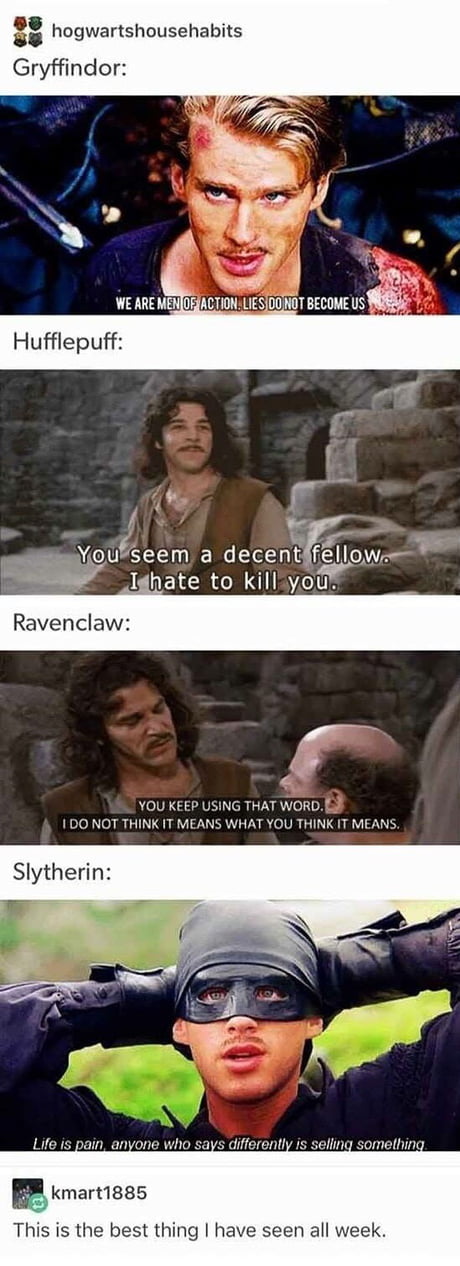Summing up each Hogwarts House with “The Princess Bride” quotes - 9GAG