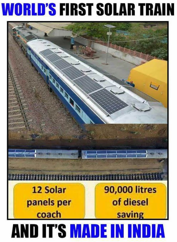 Indian railways ran a trial on solar powered train, which provides