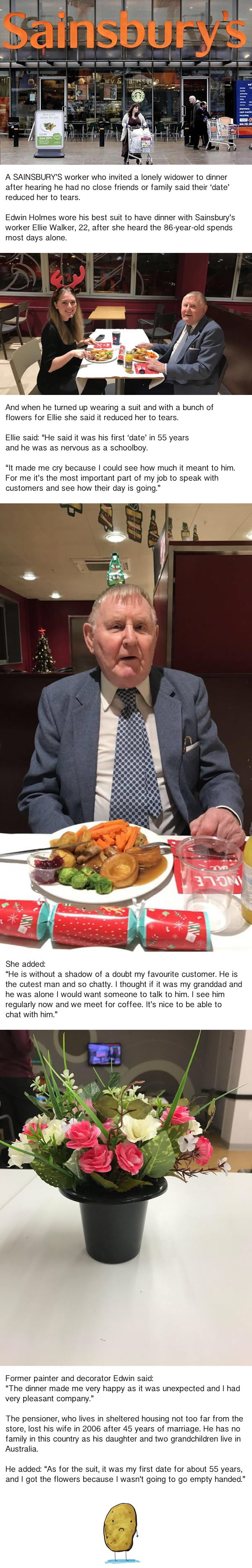 Ellie Walker, 22 has dinner with elderly widower and he turns up with flowers and his best suit