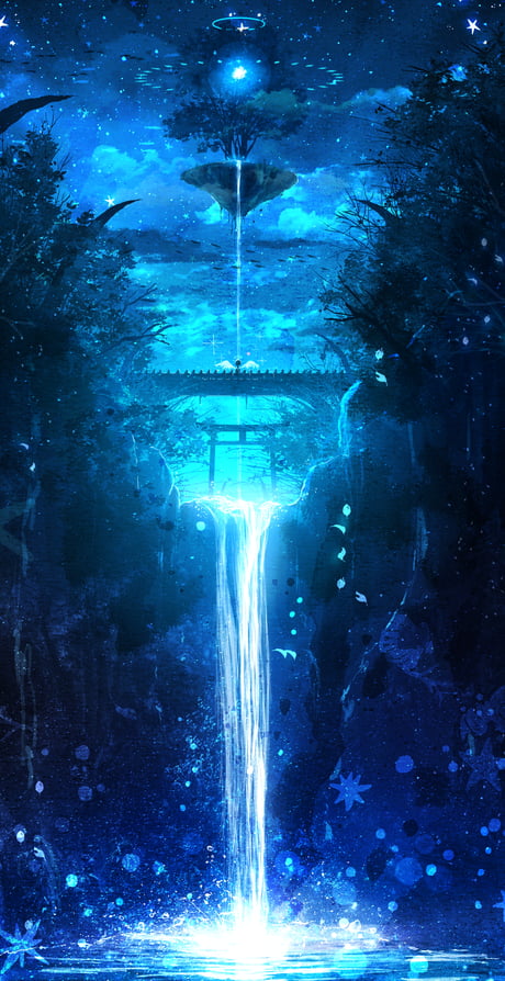 Amazing fantasy waterfall anime style digital art