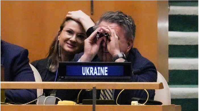 Kyslytsya grabbed a pair of binoculars, trying to find the countries that supported Moscow's illegal decision