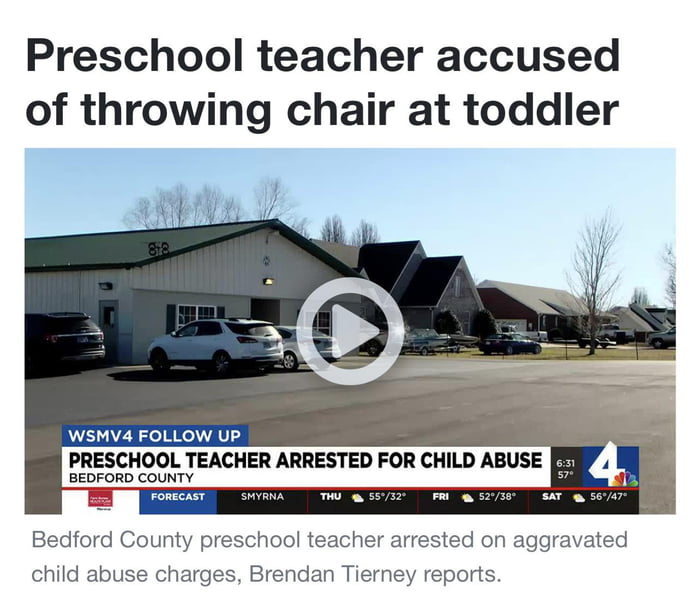 22yr old preschool teacher throws chair at 3yr old, hitting her square