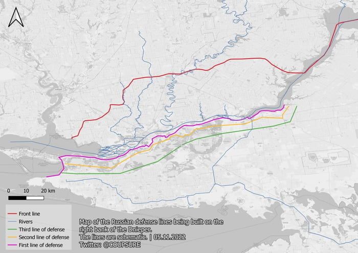 05.11.2022 - Map of the Russian defense lines being built on the right ...