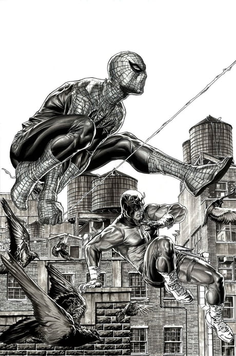 Spiderman and Daredevil by Lee Bermejo - 9GAG