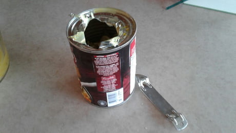 Result of a broken can opener, hunger, and desperation - 9GAG