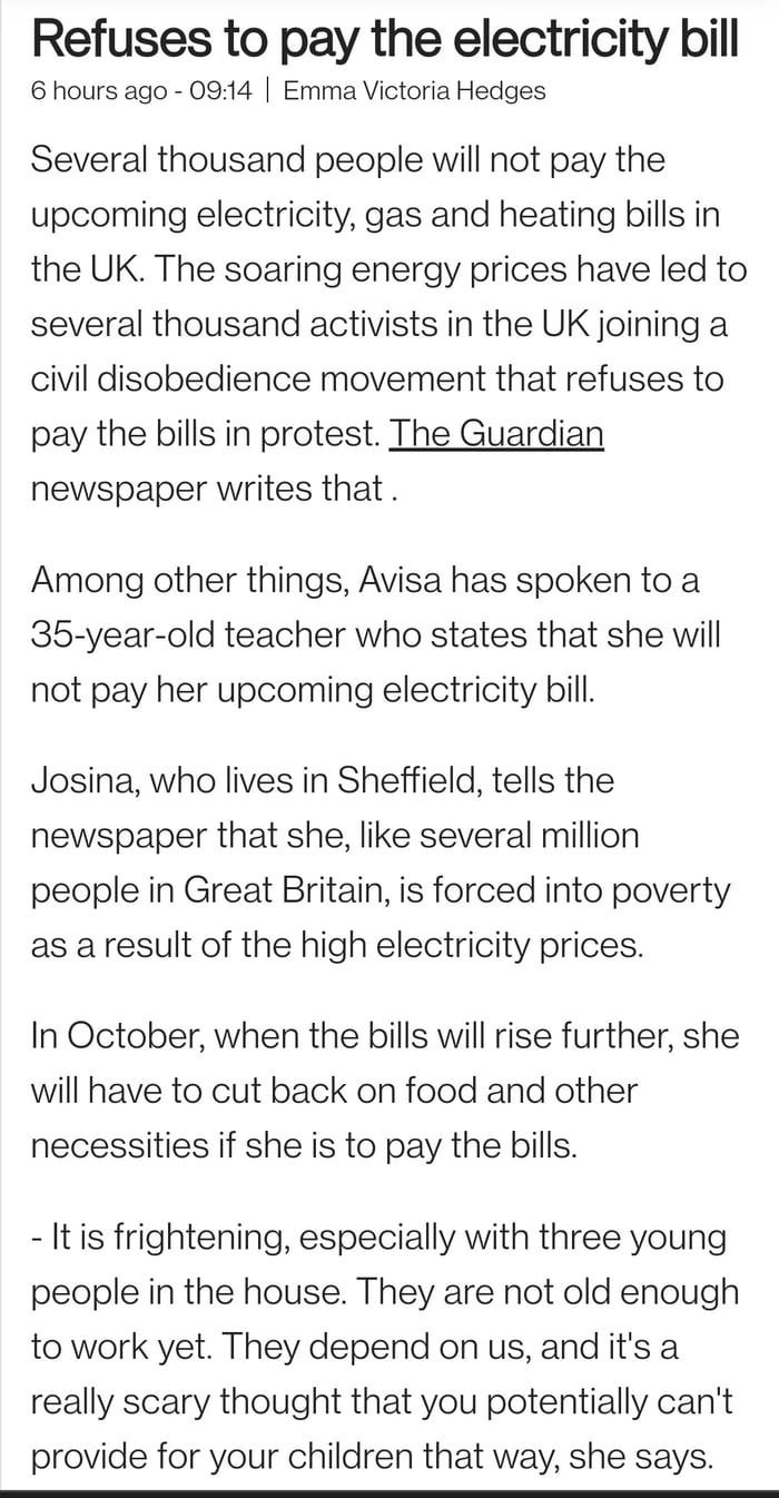 As electric prices is skyrocketing, people in UK are starting to refuse to pay their electric